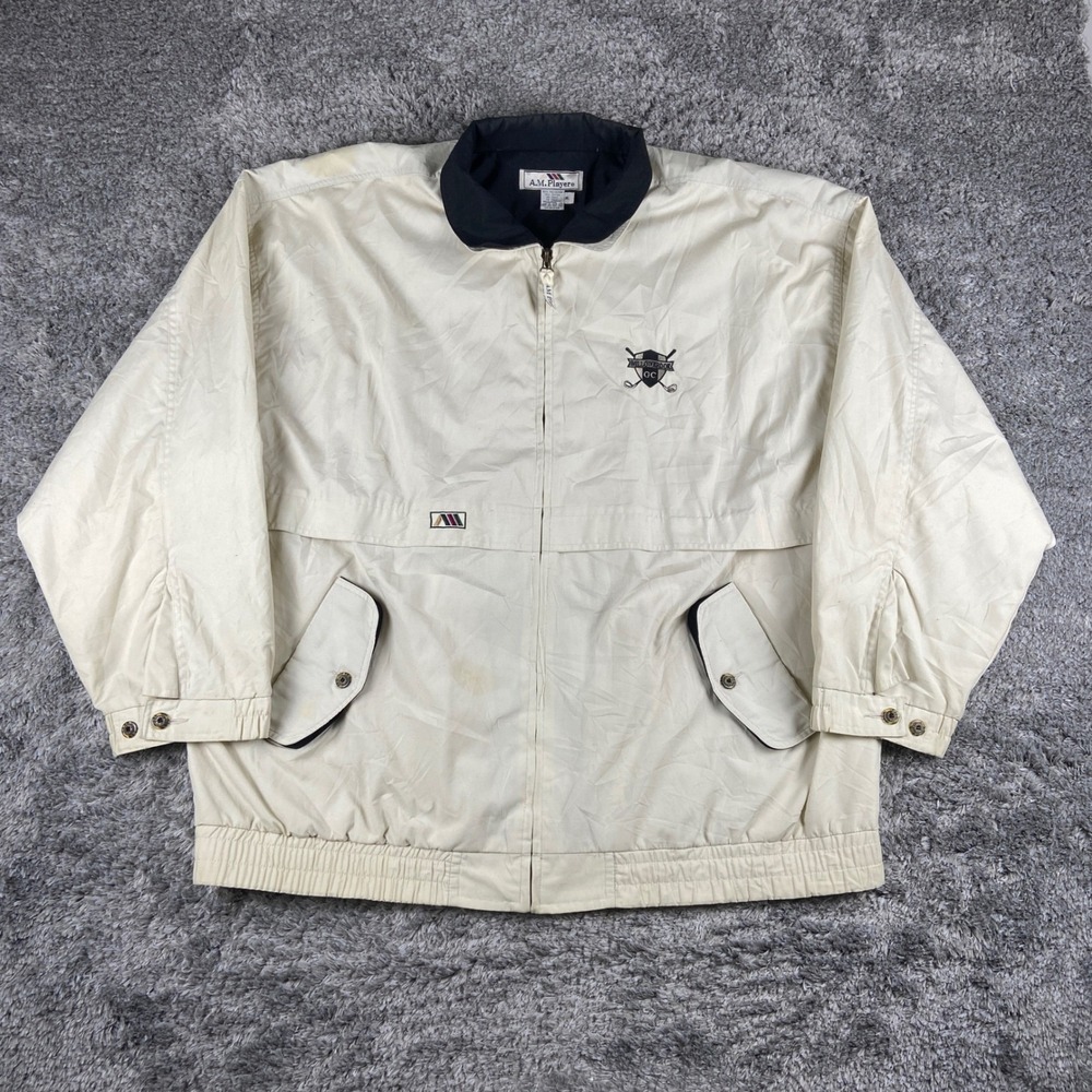 Vintage AM Player Windbreaker Jacket Mens XL Cream Willowbrook GC Golf Course